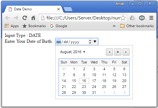 HTML 5 Date Control