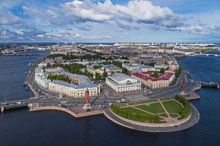 Stock Exchange and Rostral Columns, aerial view