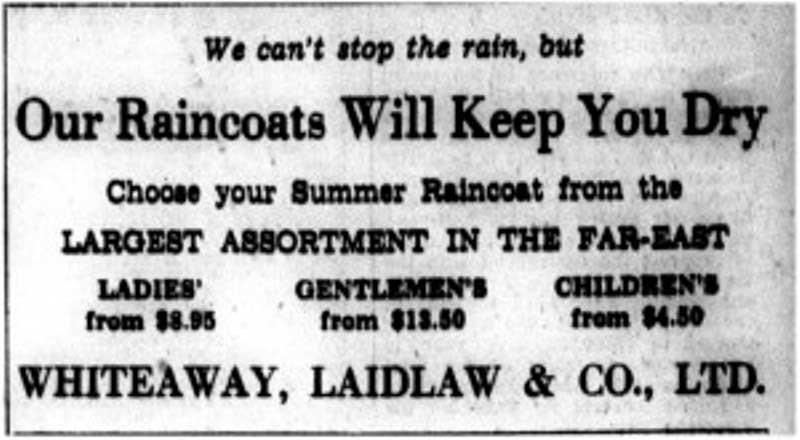 Whiteaway, Laidlaws advertisement for Raincoat