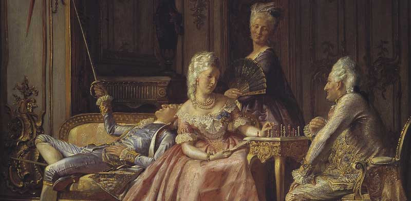 King Christian VII, Queen Caroline Mathilde, and Johann Struensee.